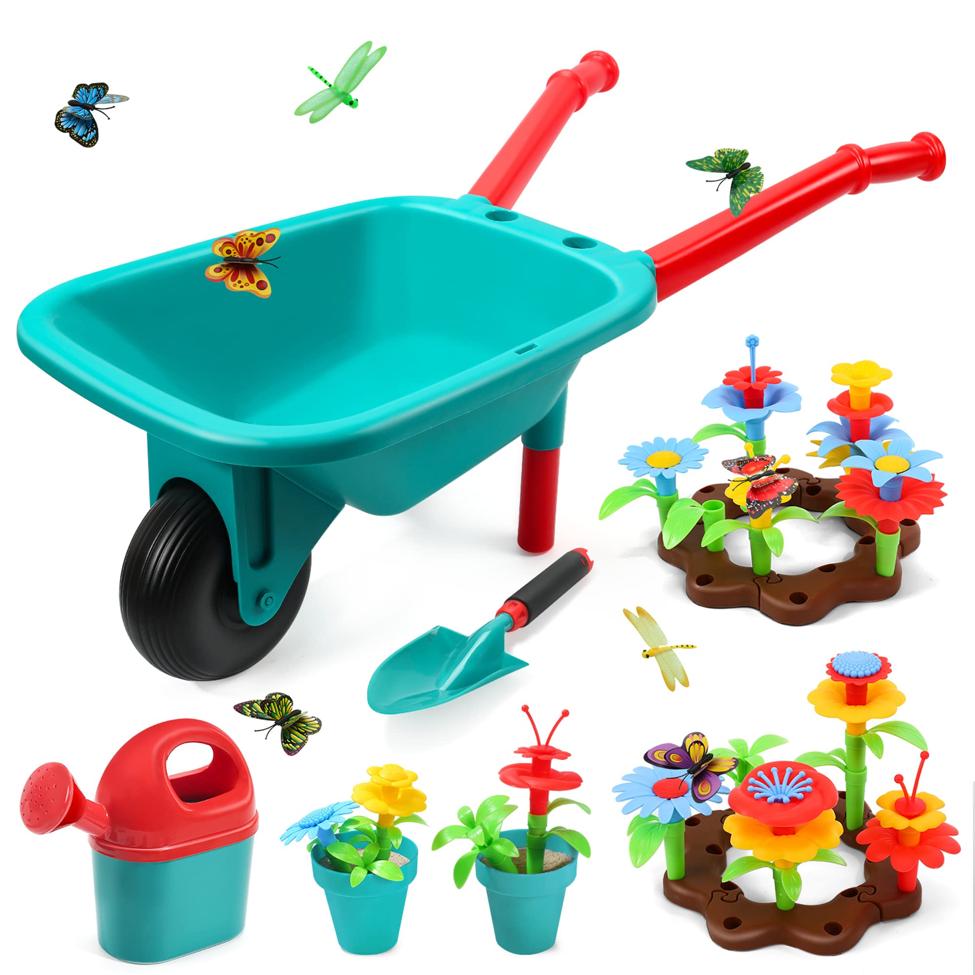 Cute Stone kids gardening tools wheelbarrow in action for outdoor play and chores