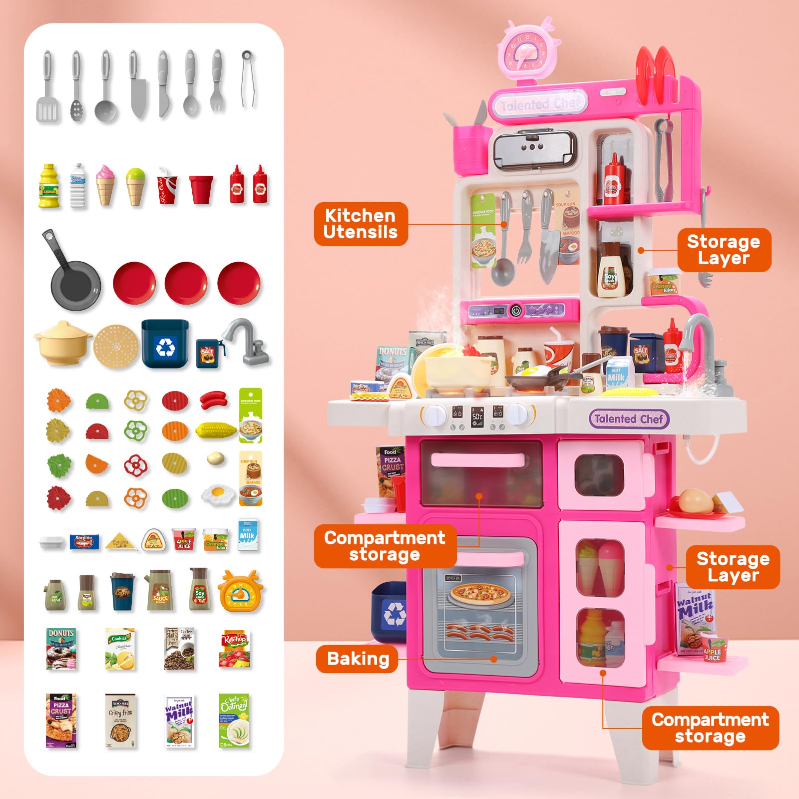 Cute Stone Kids Kitchen Playset 40-inch height suited for upright, comfortable play.