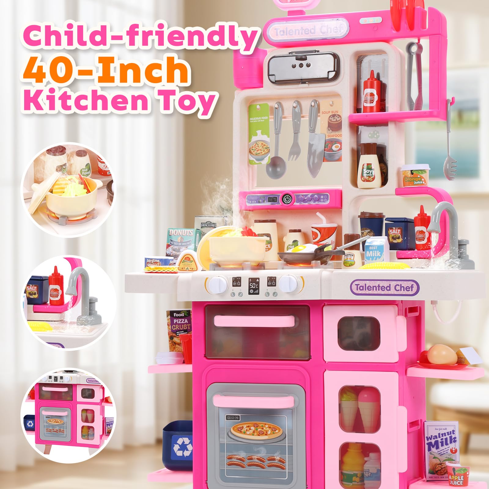 Cute Stone Kids Kitchen Playset durable eco-friendly plastic for safe play.