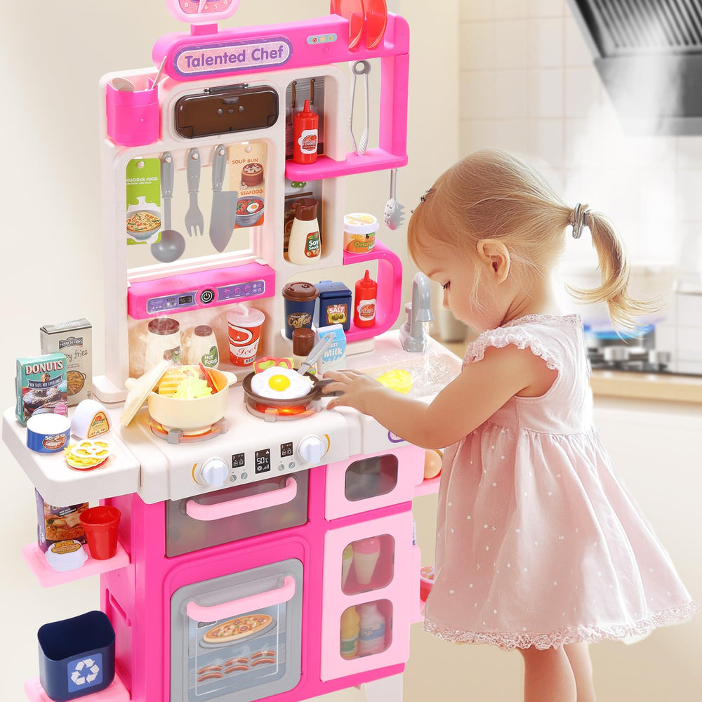 Cute Stone Kids Kitchen Playset compact storage keeps play space tidy.