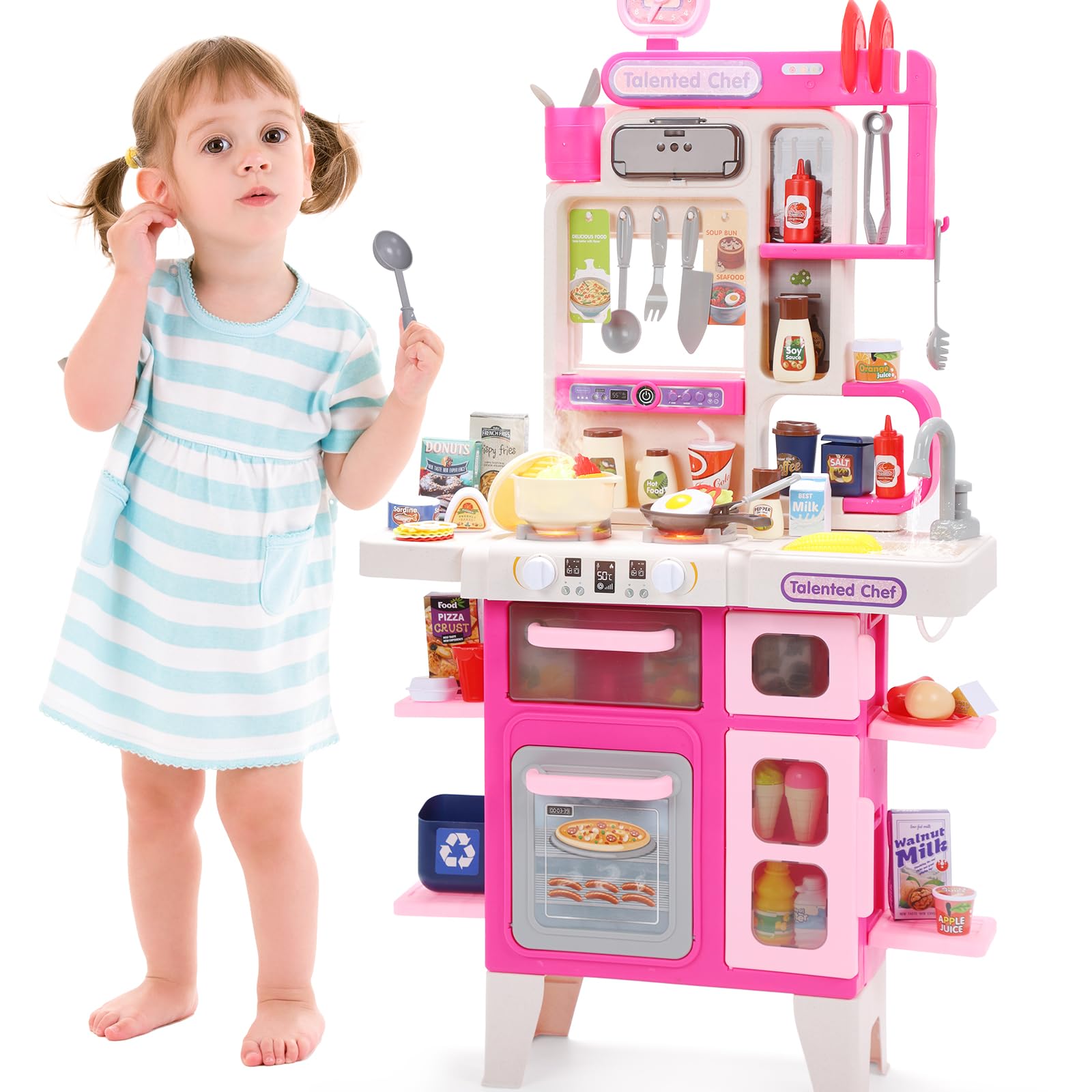 Cute Stone Kids Kitchen Playset stovetop lights and sounds ignite imaginative cooking play.