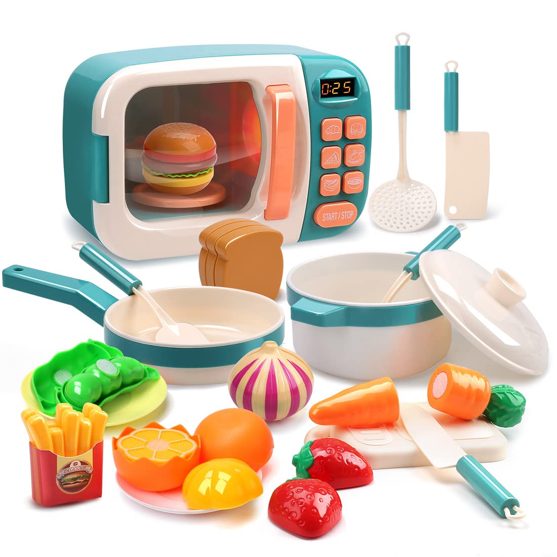 CUTE STONE microwave toy oven with spinning plate for immersive pretend play
