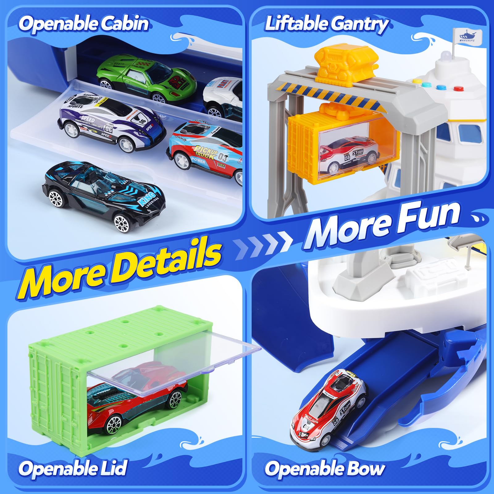CUTE STONE open cargo hold with containers enables realistic loading play