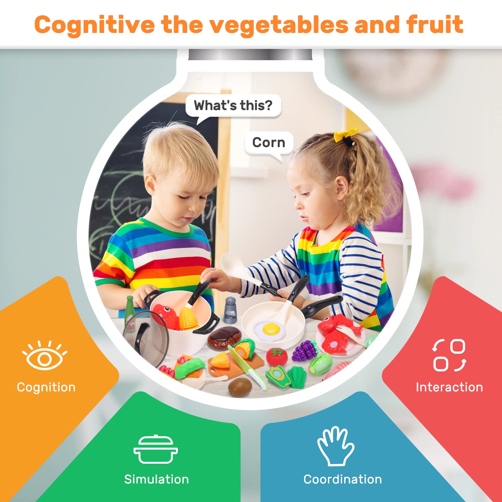 CUTE STONE peas and bananas peeling play boosts fine motor skills.