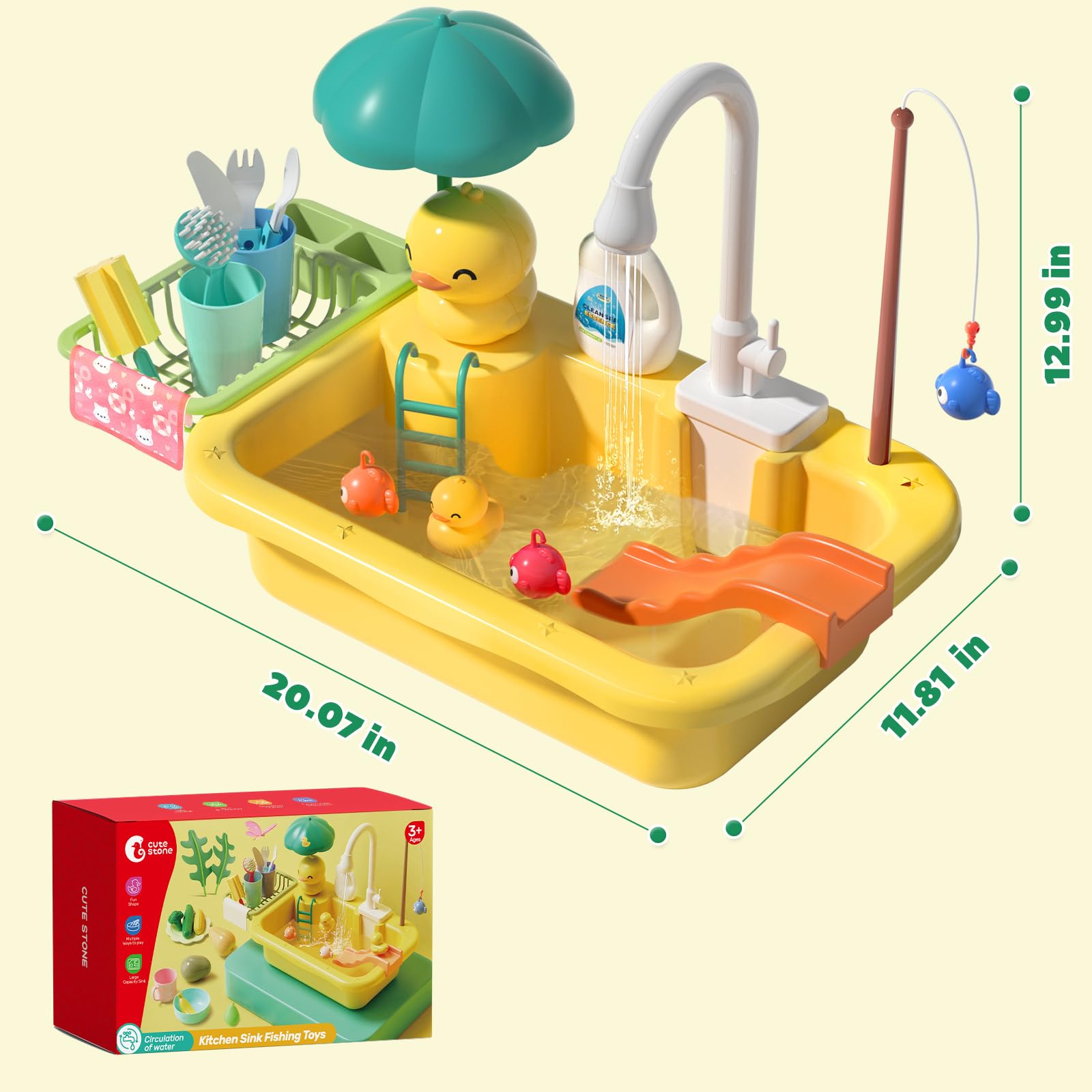 Cute Stone Play Sink with battery-operated faucet for authentic water action.