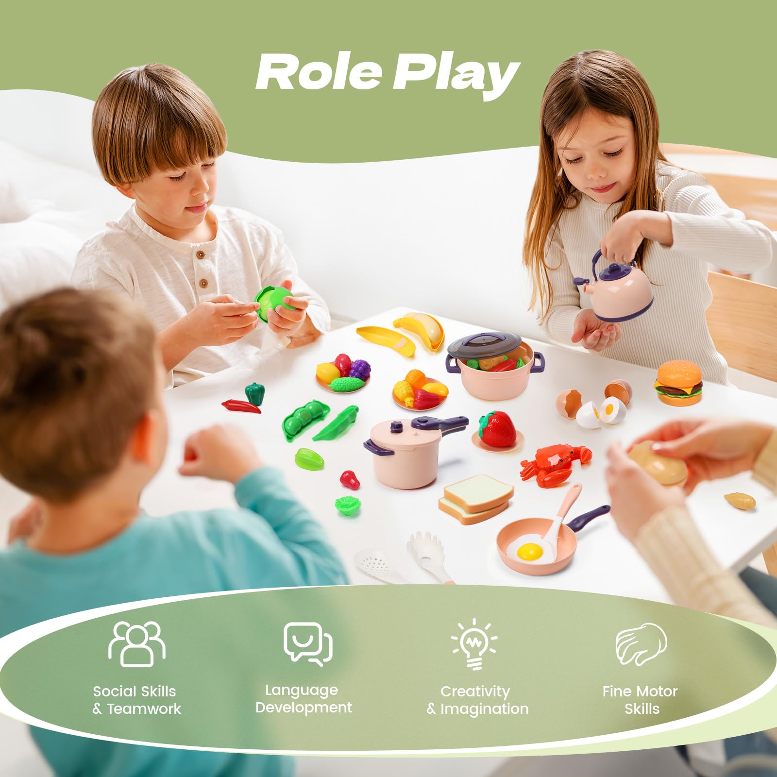 Cute Stone pretend cooking utensils set supports fine motor play