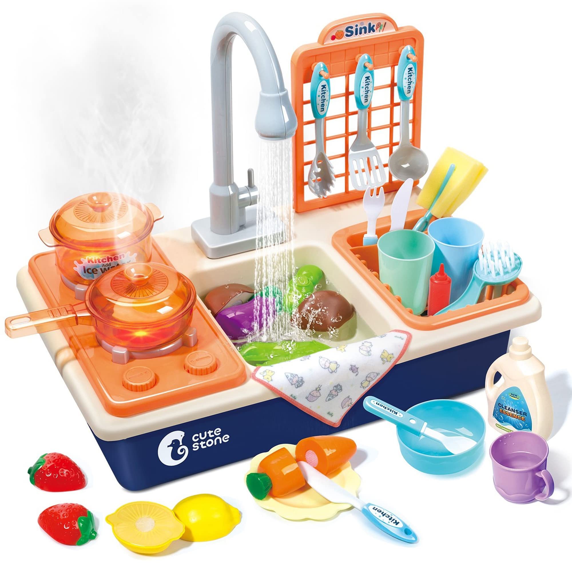 CUTE STONE pretend kitchen stove with light and sounds for immersive play
