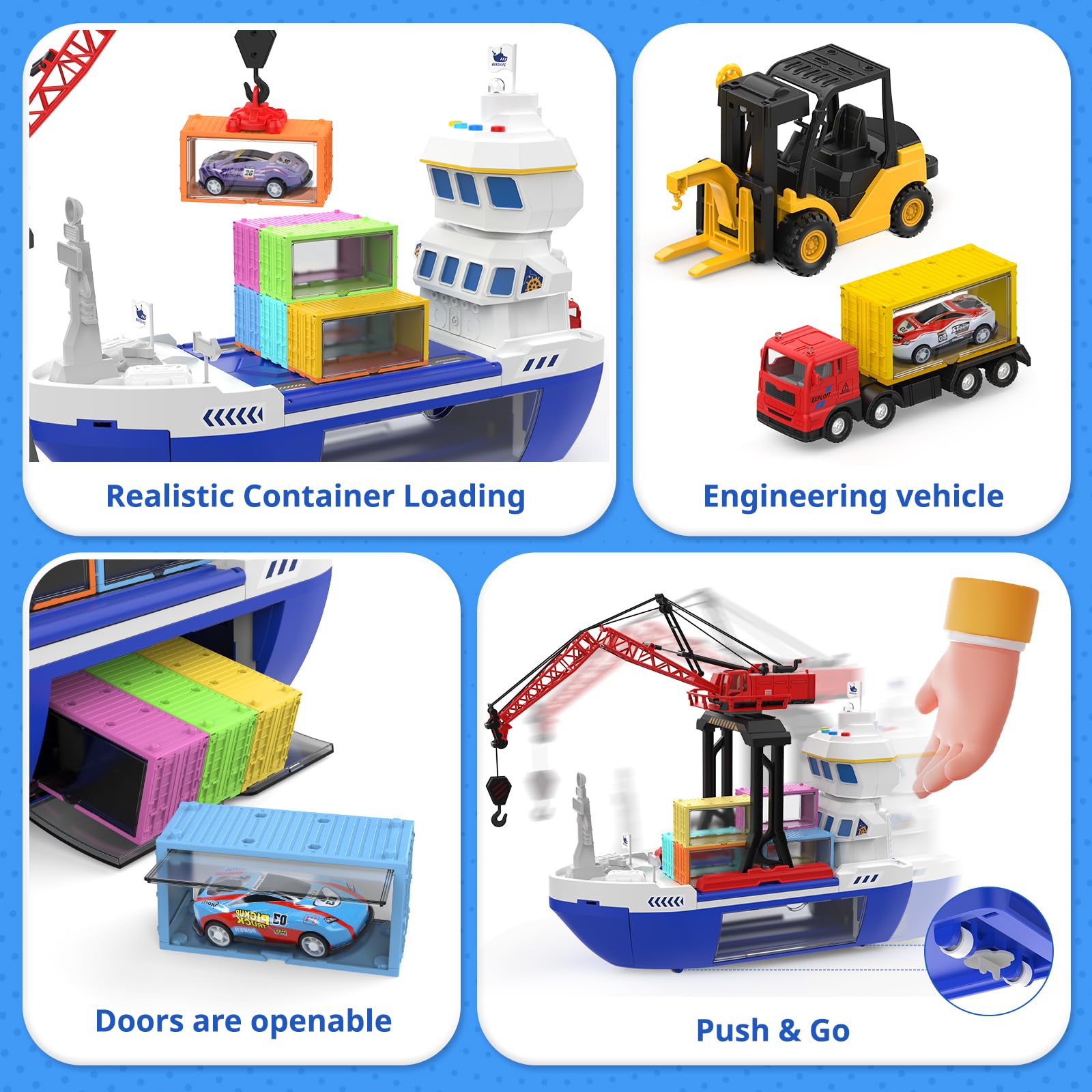 CUTE STONE push-go car launch system offers quick exciting car deployments during pretend voyages.