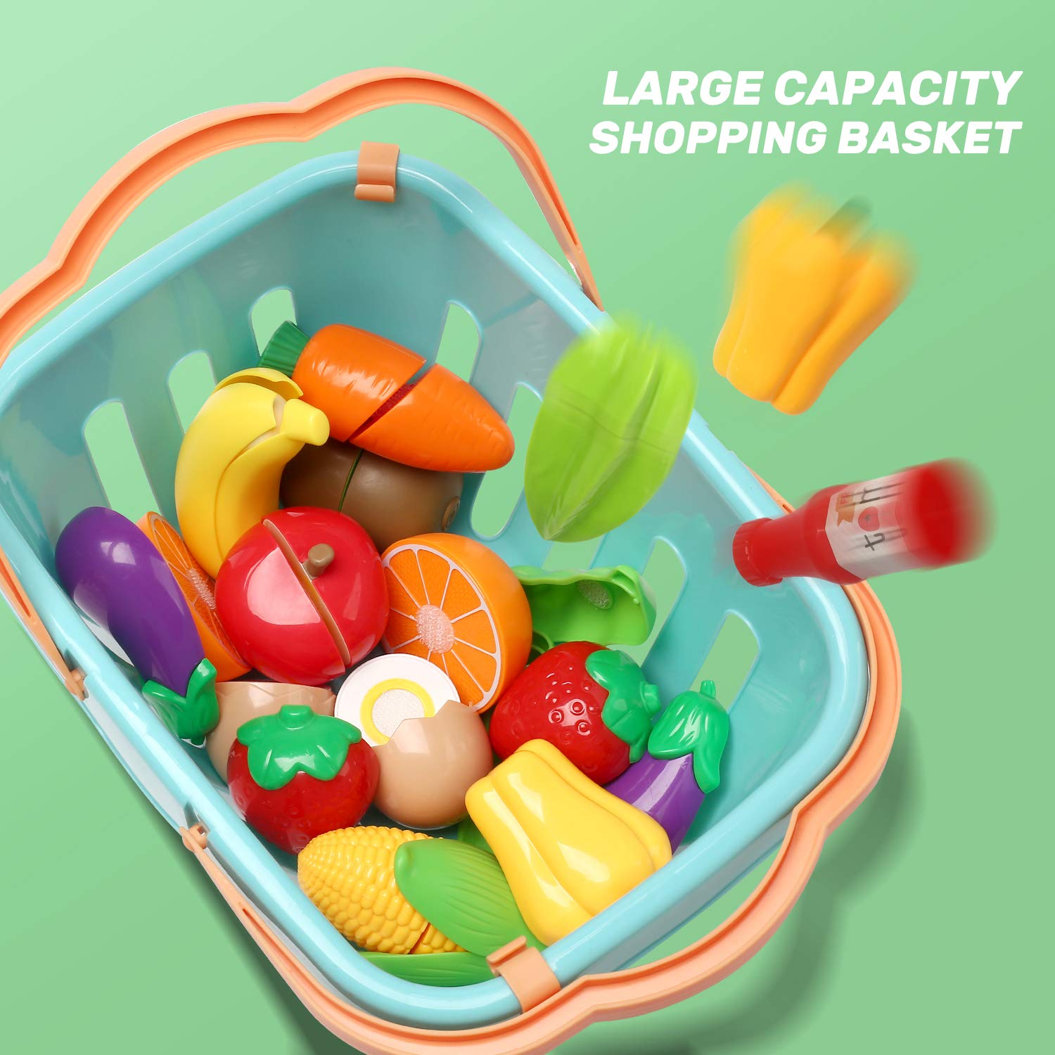 CUTE STONE shopping basket enables market style pretend shopping