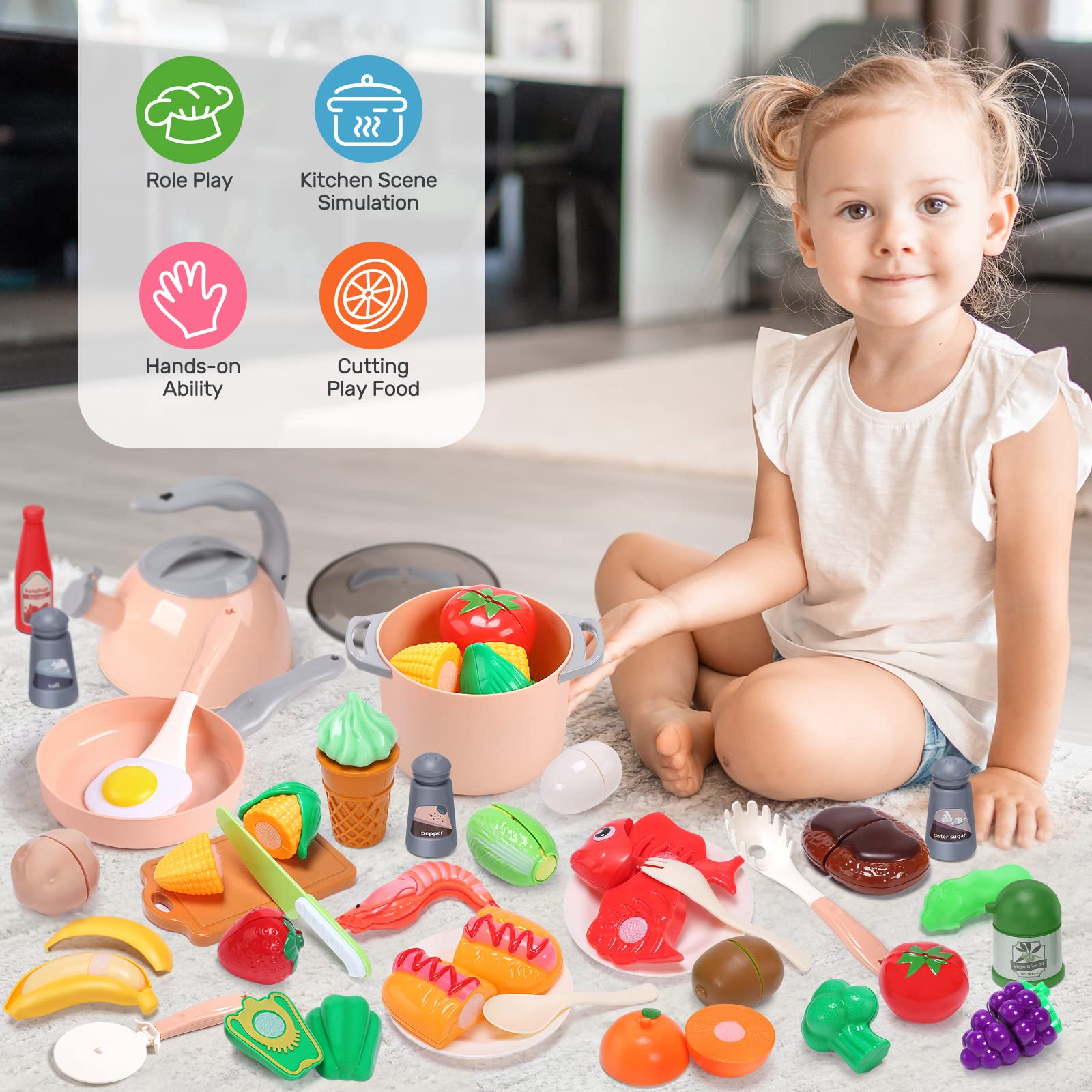 Cute Stone toy food set features pretend meals for safe, hands-on cooking role play.