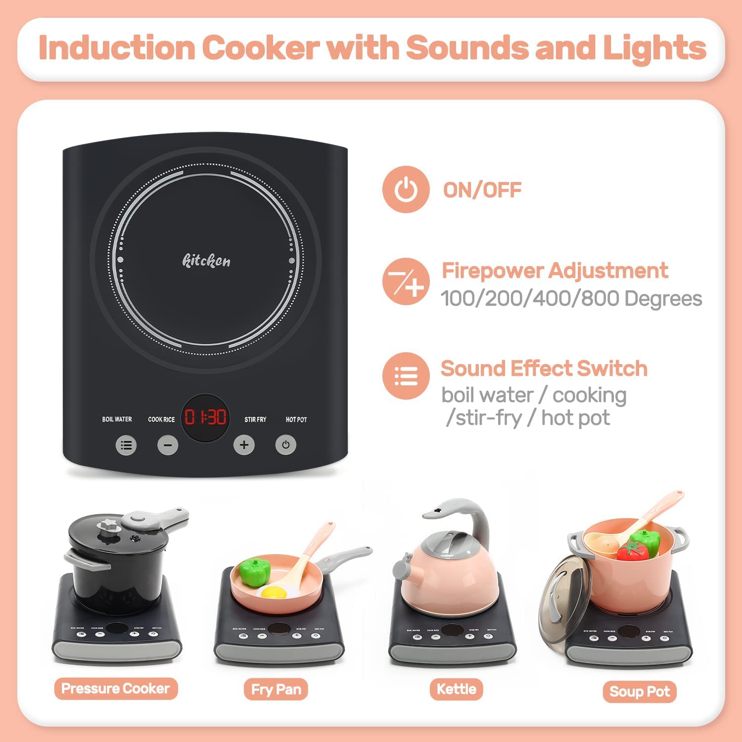CUTE STONE toy kettle and utensils for safe hands-on kitchen play.