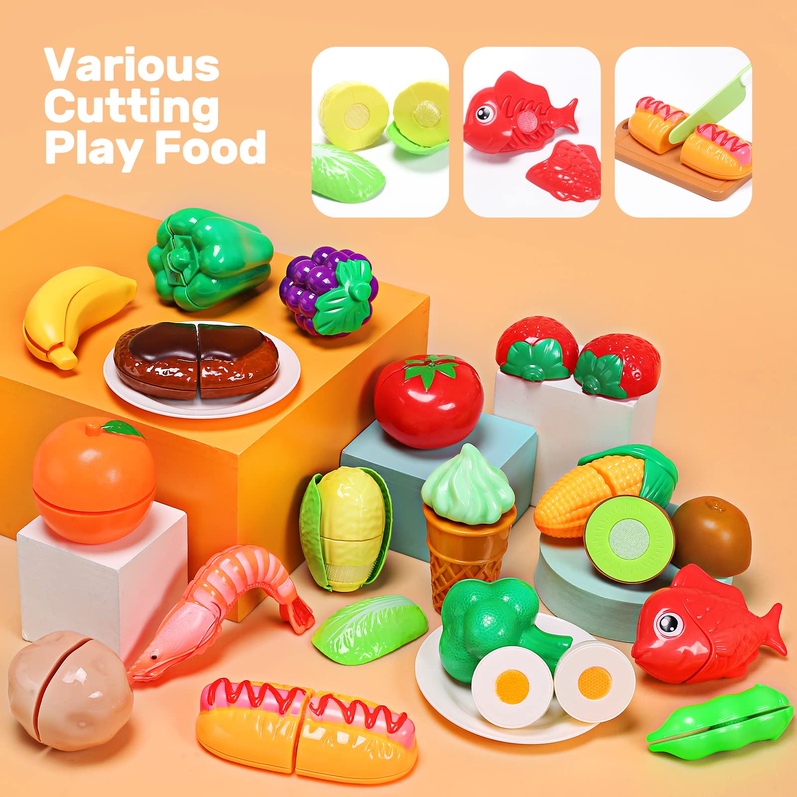 CUTE STONE steak toy with Velcro slices enables hands-on pretend meals.