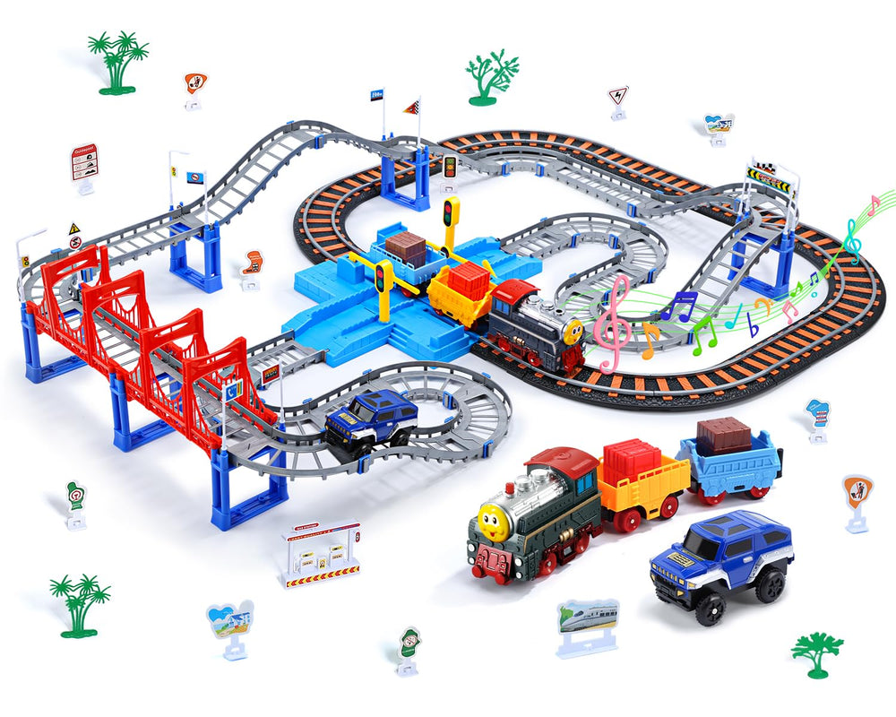 Cute Stone train set tracks and bridge for imaginative play