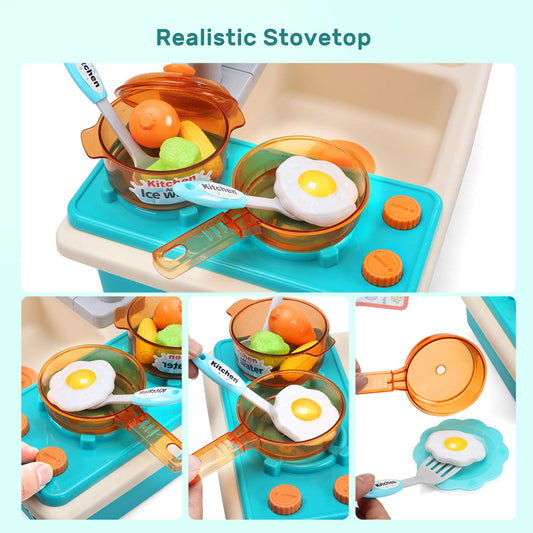 CUTE STONE upgraded stove playset for realistic pretend cooking.