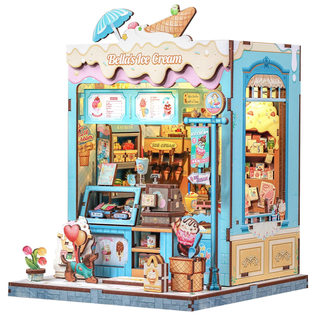 CUTEBEE Bella Ice Cream Book Nook front view, decorative shelf display.