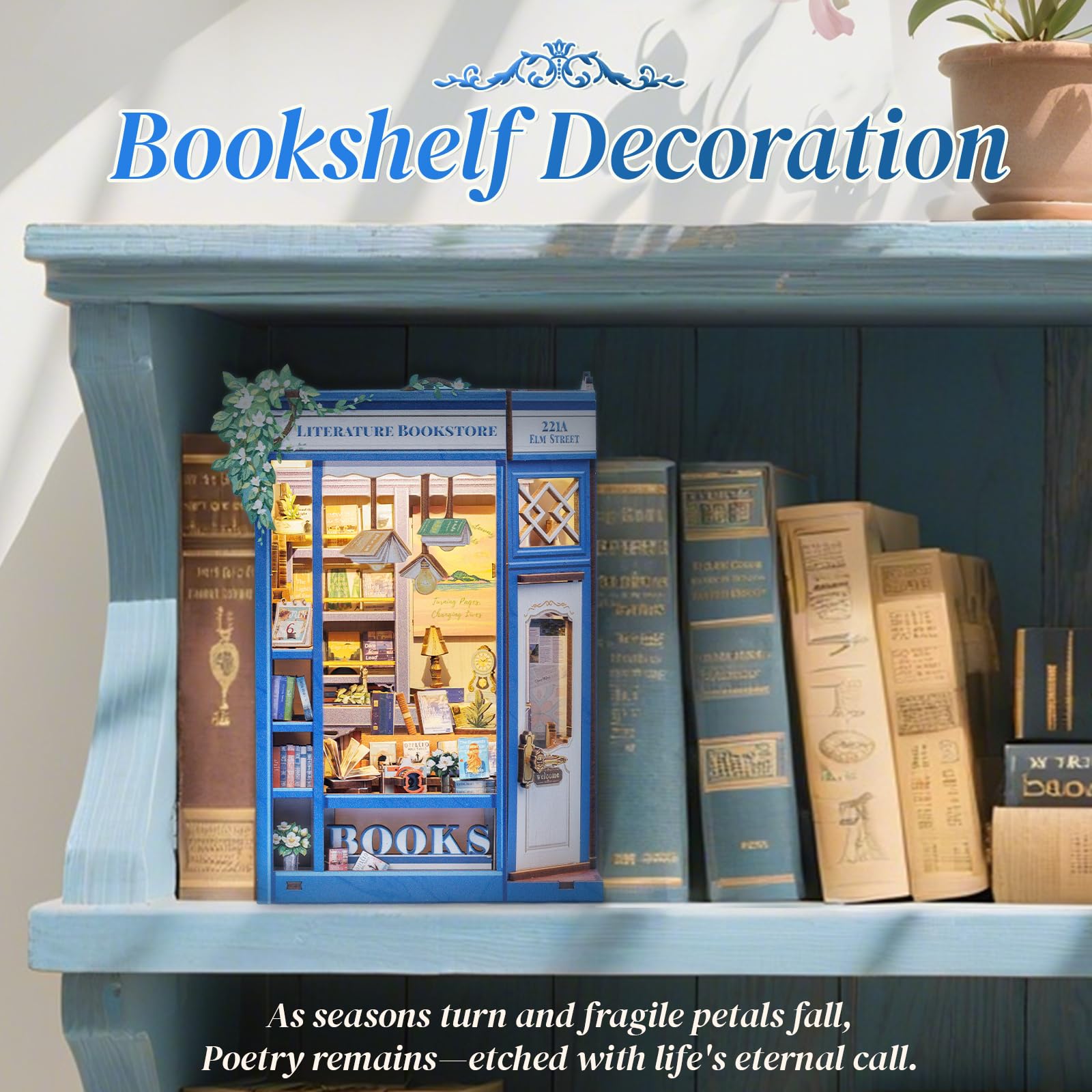 CUTEBEE Book Nook detailed décor adds vintage charm to any desk or shelf.