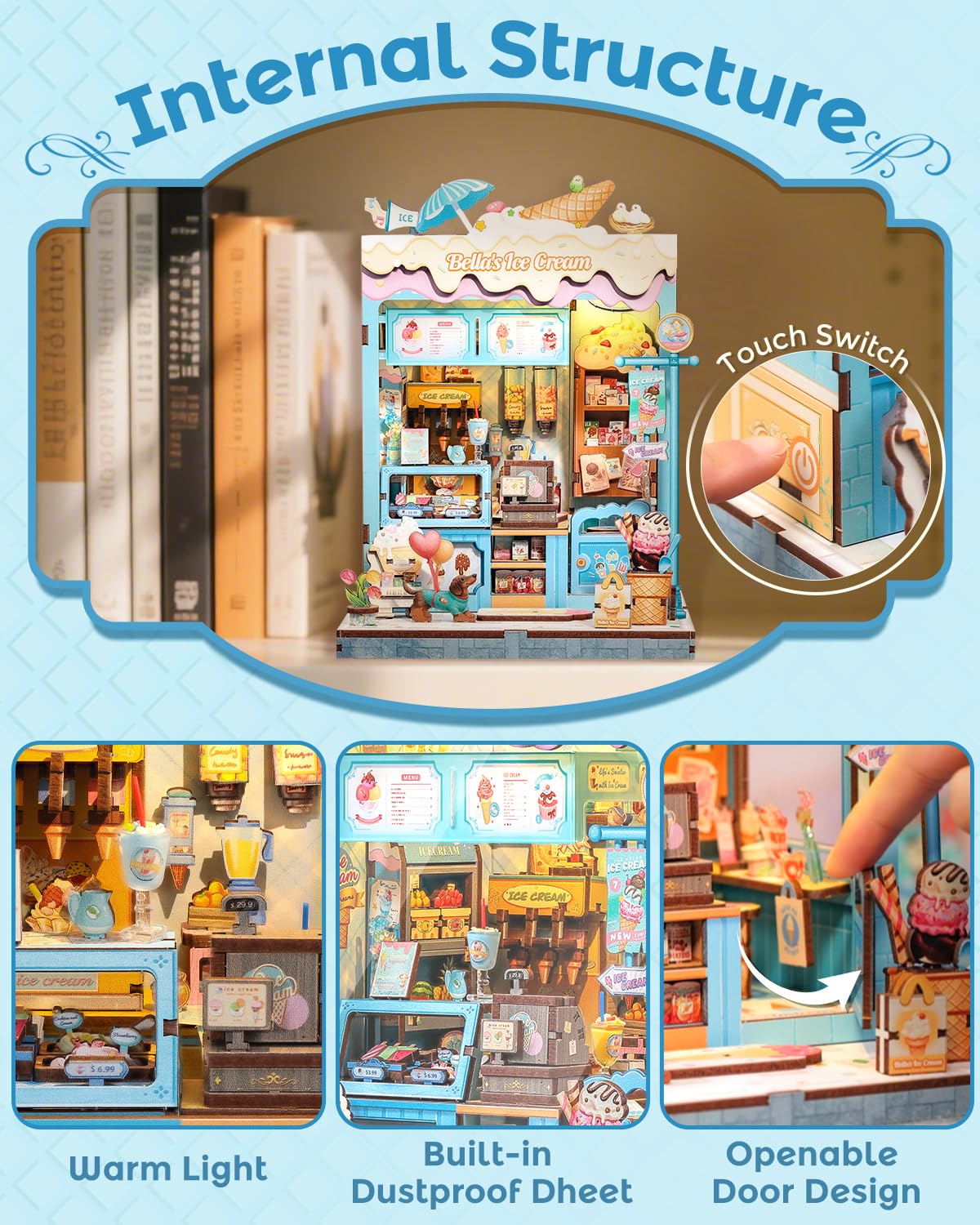 CUTEBEE Book Nook display as a bookend on a shelf