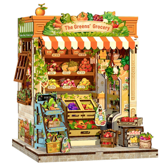 CUTEBEE Book Nook Greens Grocery front view shows detailed display for shelf setup