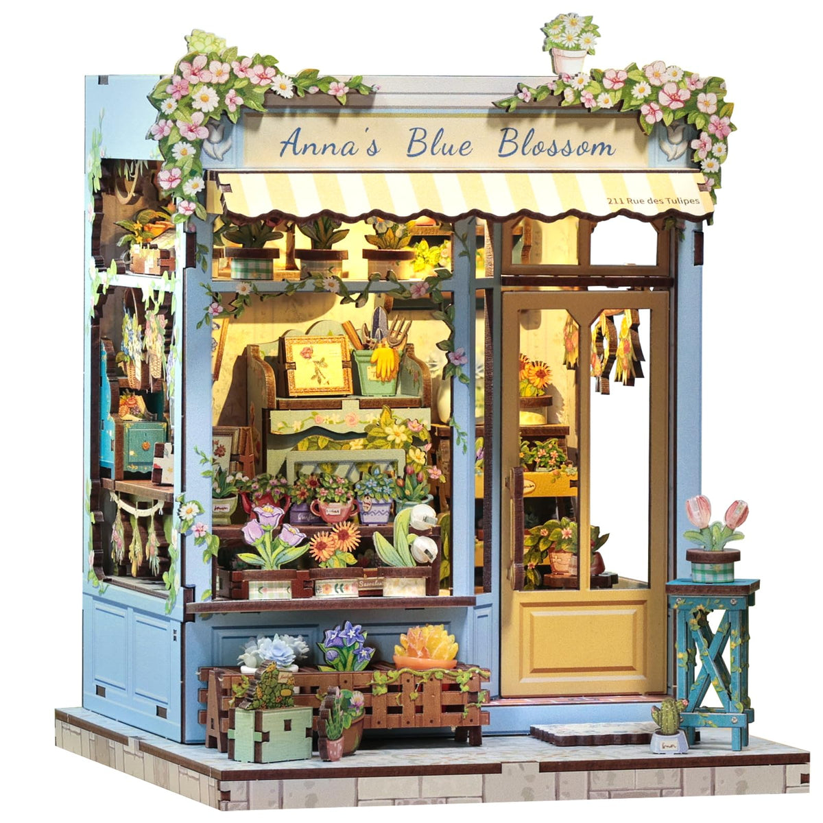 CUTEBEE Book Nook Kit Anna's Blue Blossom front view for cozy shelf display