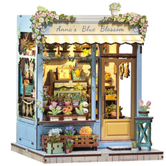 CUTEBEE Book Nook Kit Anna's Blue Blossom front view for cozy shelf display