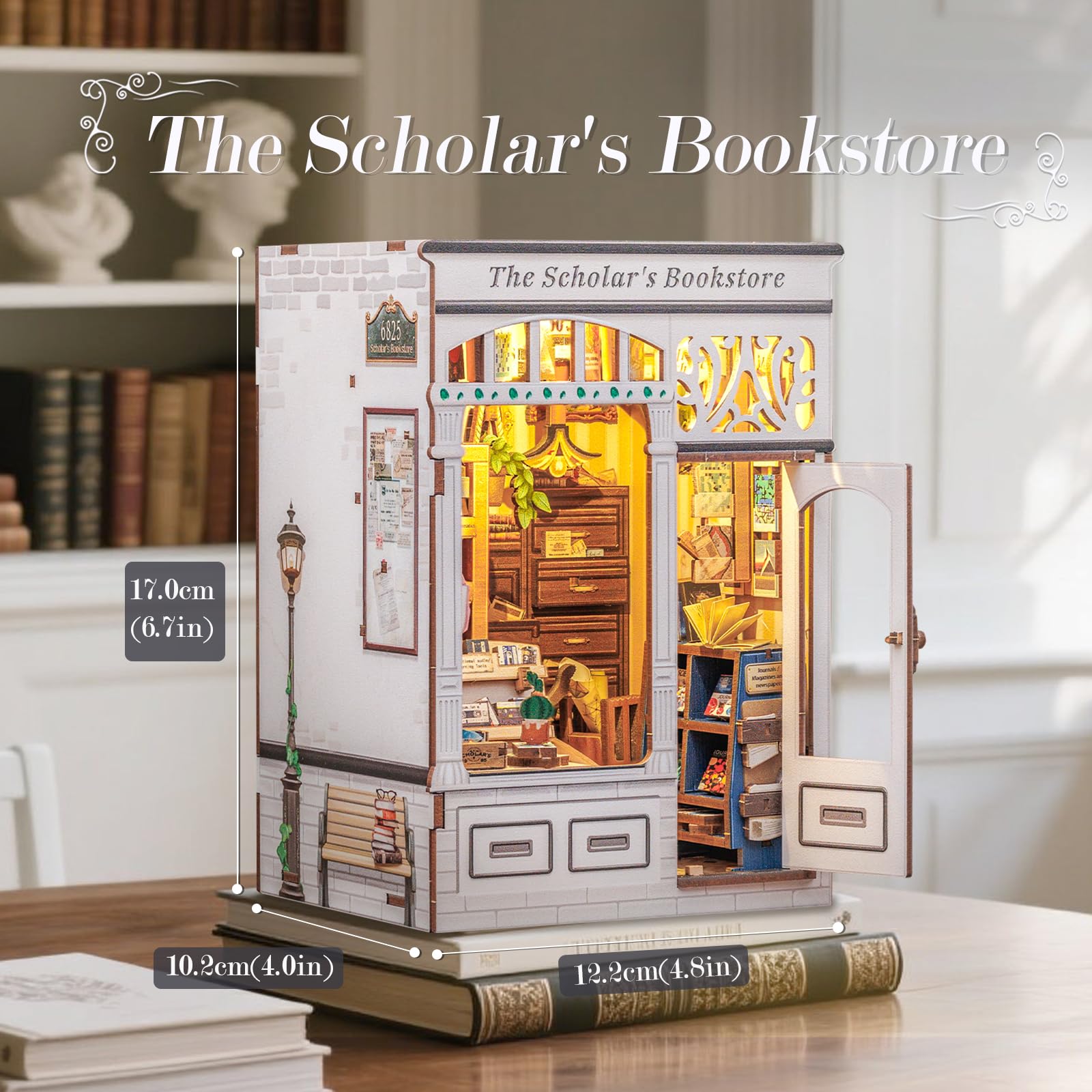 CUTEBEE Book Nook Kit arched stained glass adds charm to a desk or shelf.
