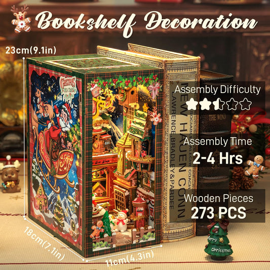 CUTEBEE book nook kit contents laid out, highlighting easy assembly and charming details