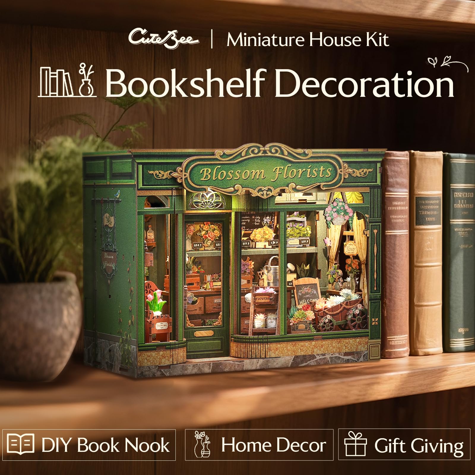 CUTEBEE Book Nook Kit desk display ready décor for home office