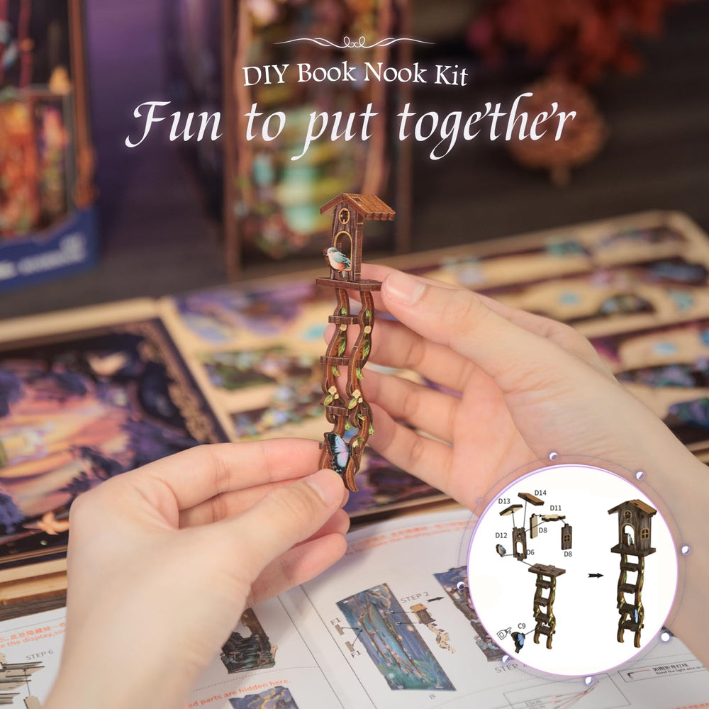CUTEBEE Book Nook Kit assembly steps foster mindful crafting.
