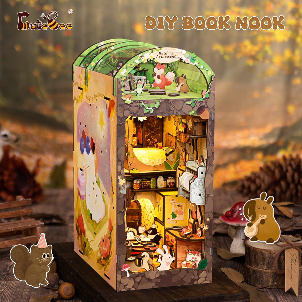 CUTEBEE Book Nook Kit finished dollhouse display adds charm to shelves