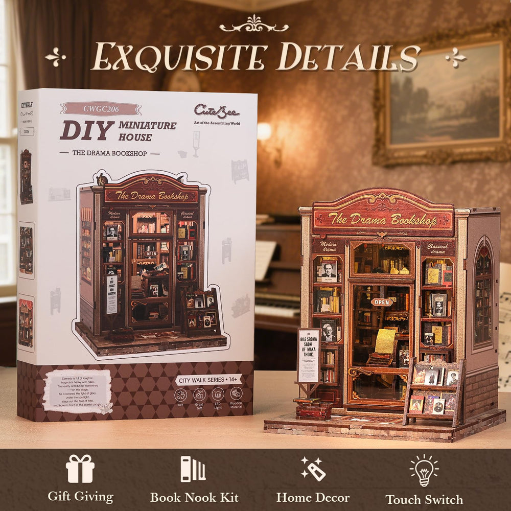 CUTEBEE Book Nook Kit dollhouse full exhibit for stylish shelf accents