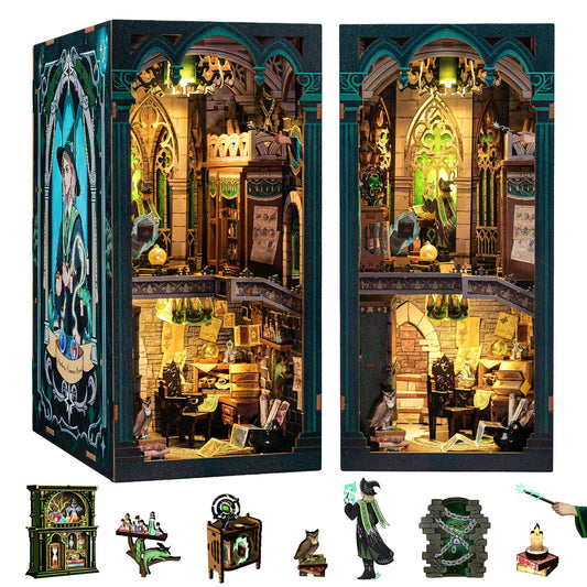 CUTEBEE Book Nook Kit front view highlighting intricate miniature architecture for shelf décor
