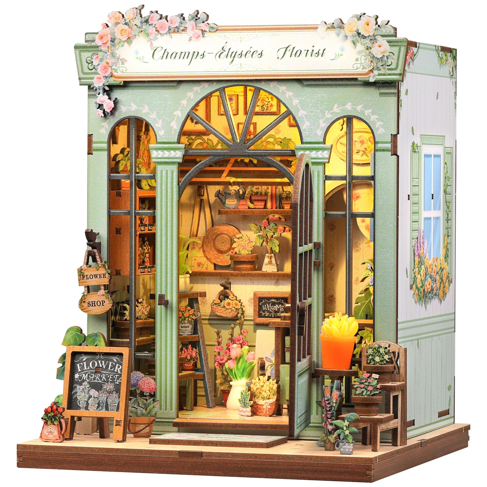 CUTEBEE Book Nook Kit front view with tranquil Champs Fleuris-inspired scene for cozy decor