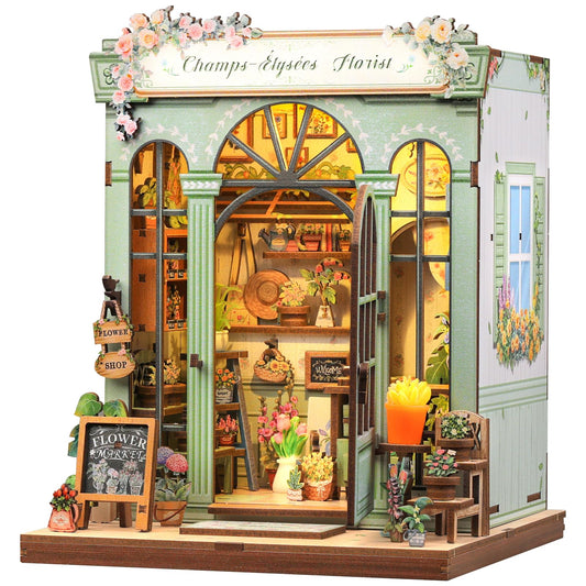 CUTEBEE Book Nook Kit front view with tranquil Champs Fleuris-inspired scene for cozy decor