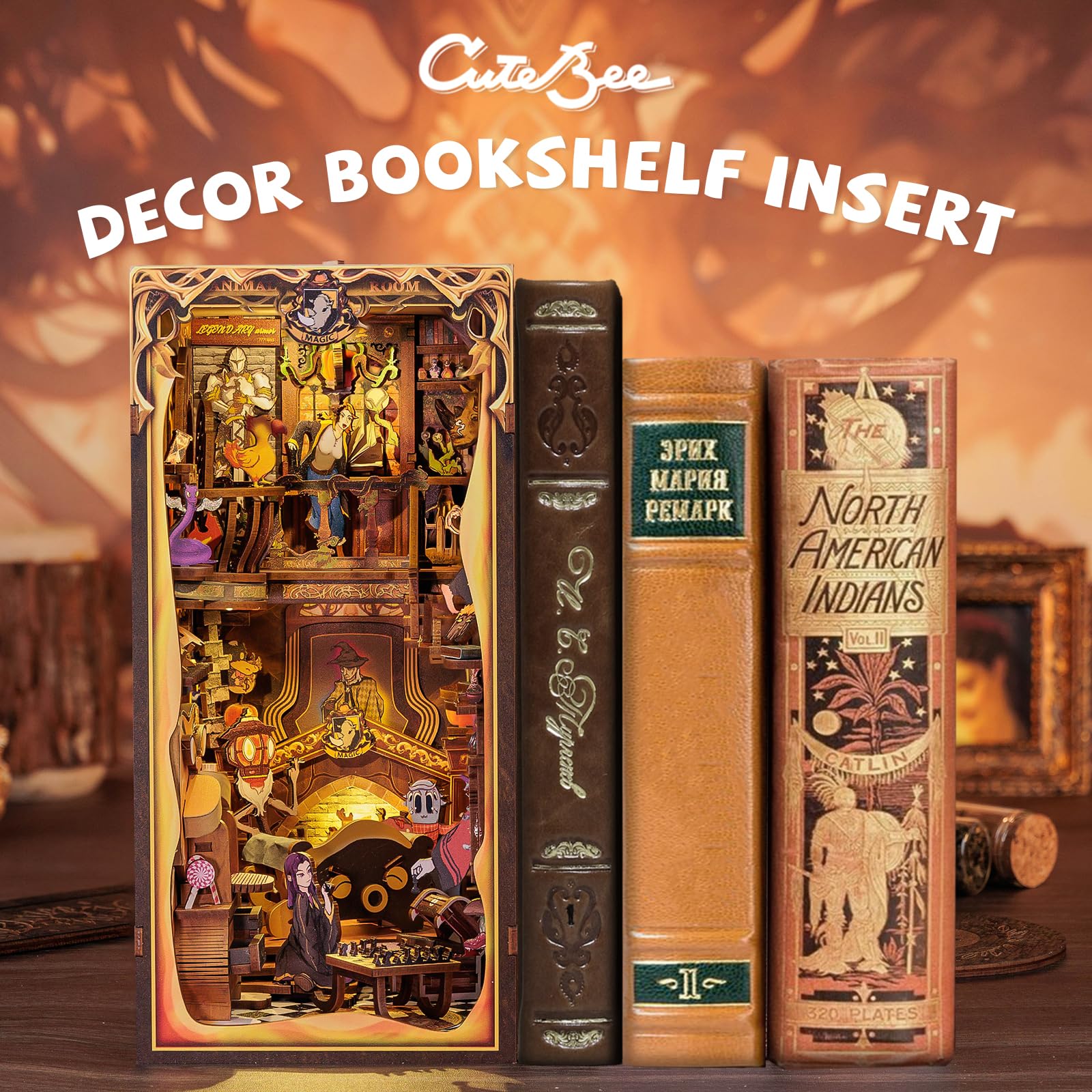 CUTEBEE Book Nook Kit interior-diorama with cozy reading nook vibe