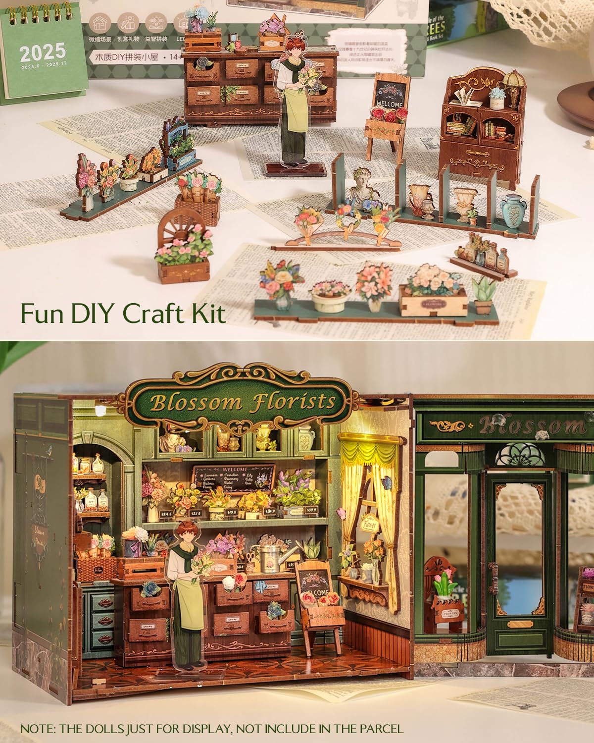 CUTEBEE Book Nook Kit interior diorama with miniature florist details