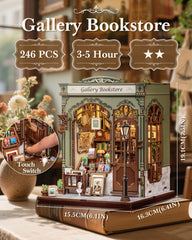 CUTEBEE Book Nook Kit interior shelves show mini book details for realistic craft projects.