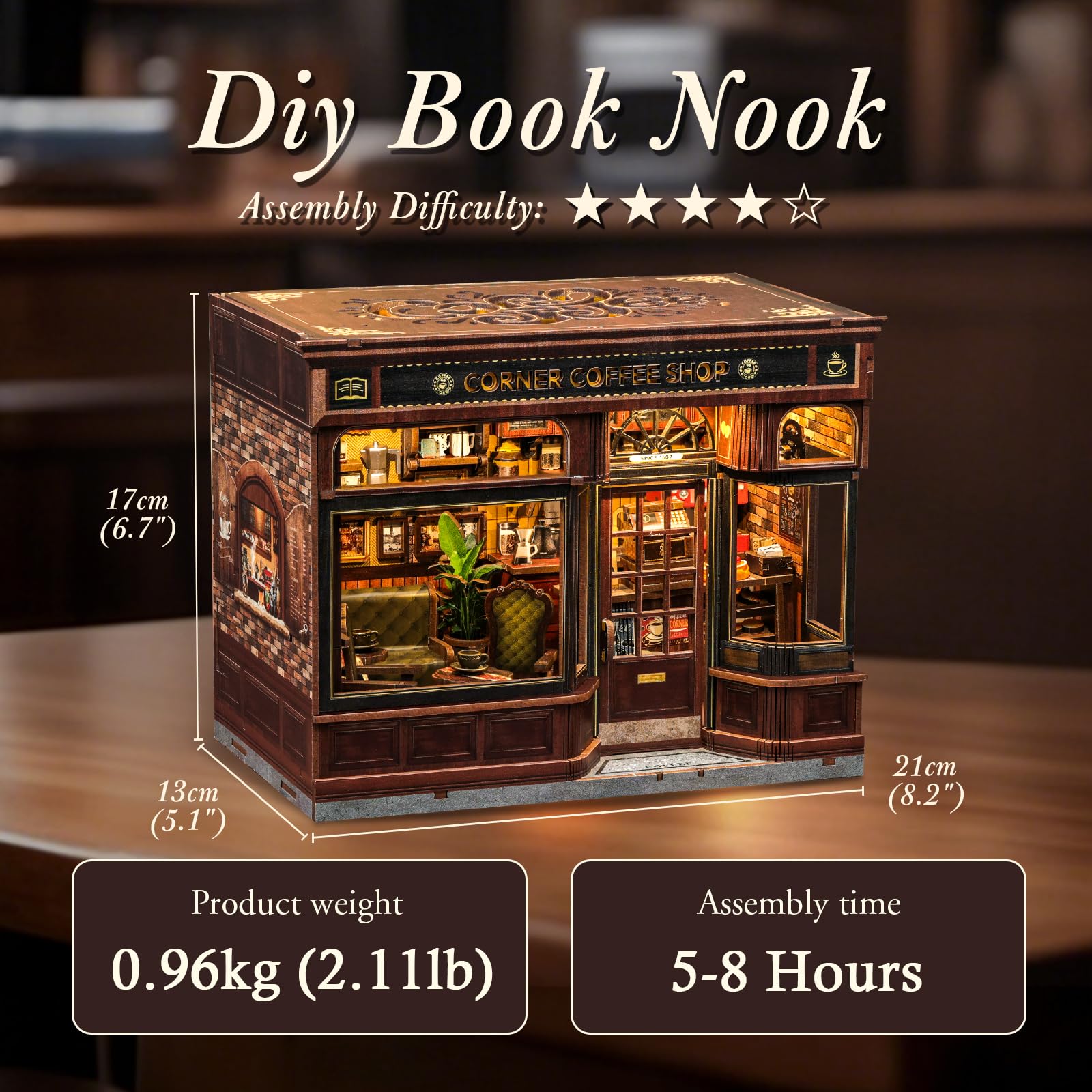CUTEBEE Book Nook Kit LED detail adding warm ambiance to any shelf.