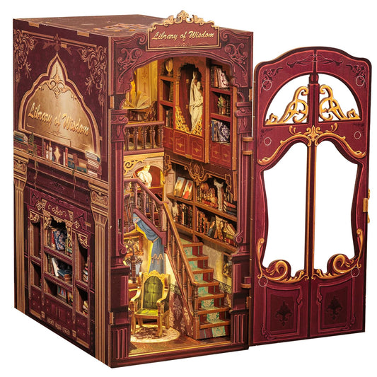 CUTEBEE Book Nook Kit Library of Wisdom front view enhances bookshelf decor.