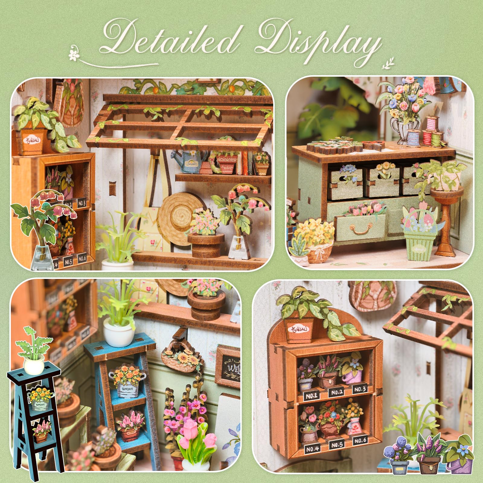 CUTEBEE Book Nook Kit light-on view highlighting nighttime ambiance