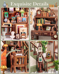 CUTEBEE Book Nook Kit lit glow highlights warm nighttime décor.