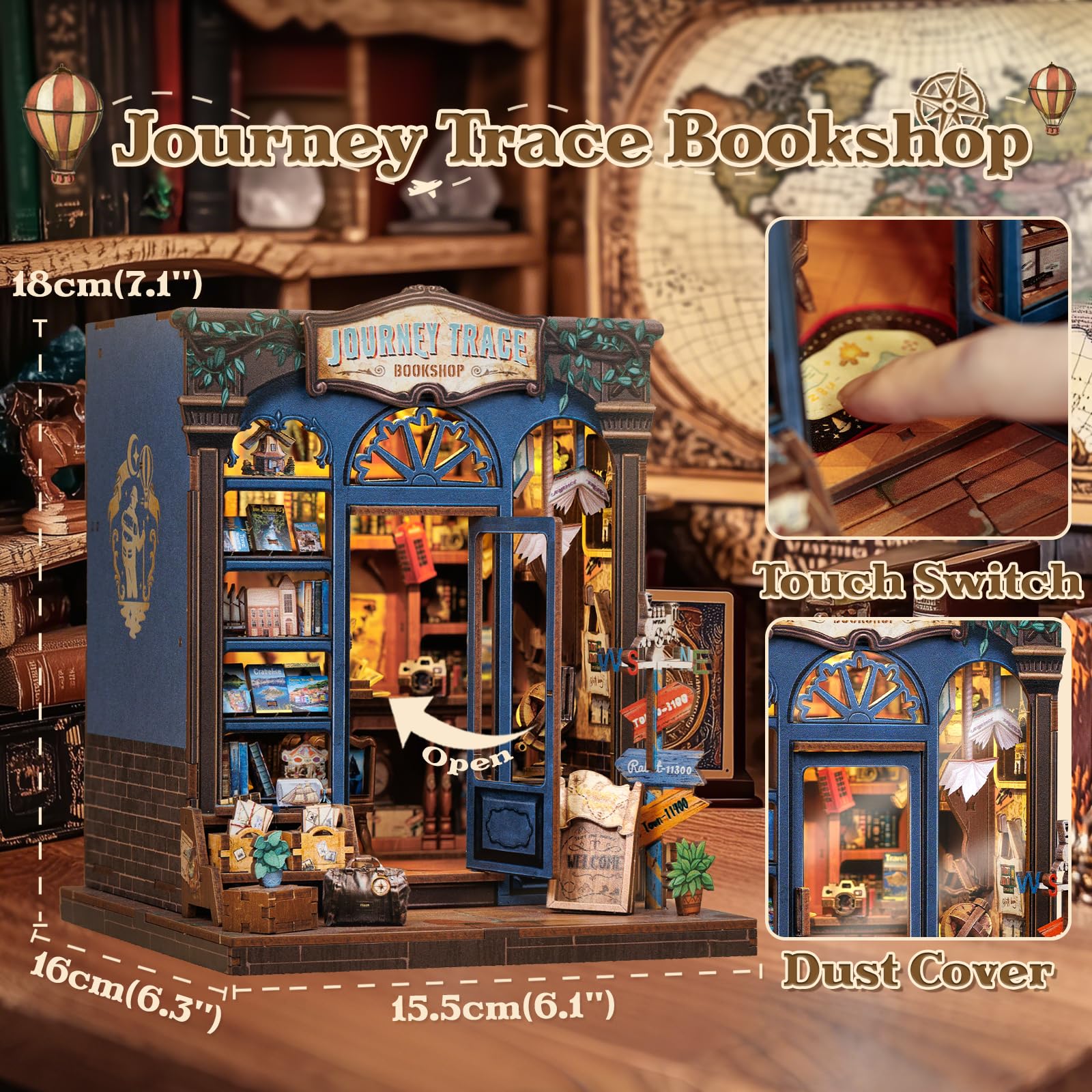 CUTEBEE Book Nook Kit miniature house interior glows, elevating desk ambiance