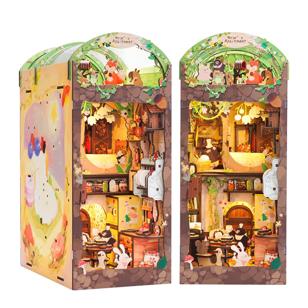 CUTEBEE Book Nook Kit Mole apartment side view cozy bookshelf decor