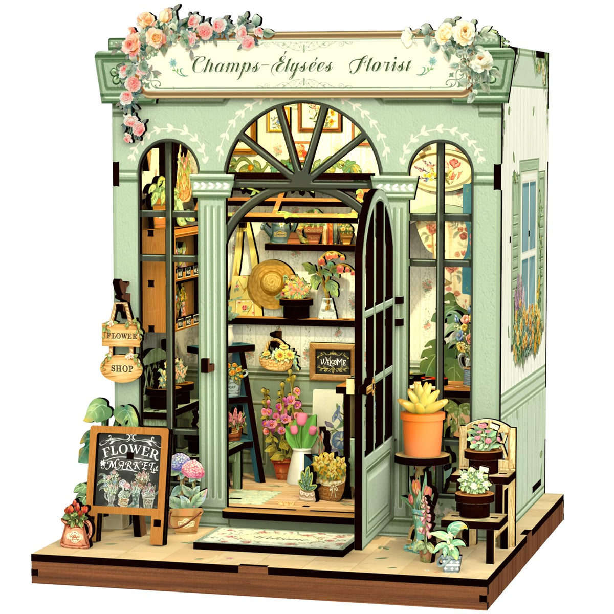 CUTEBEE Book Nook Kit open-view shows ready-to-assemble wooden parts for DIY creativity