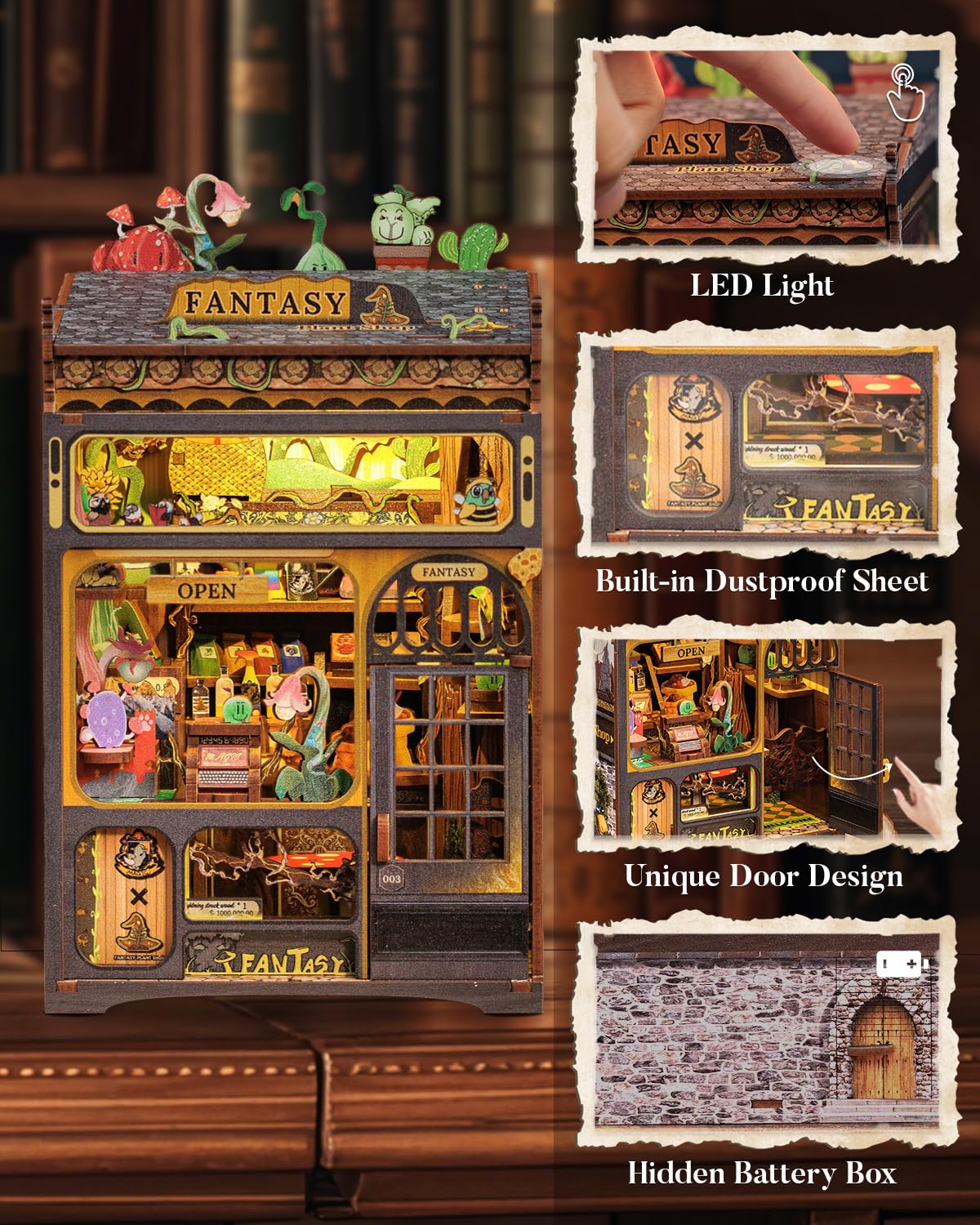 CUTEBEE Book Nook Kit pre-cut parts arranged for easy assembly