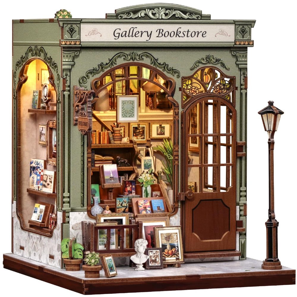 CUTEBEE Book Nook Kit storefront exterior enhances a cozy bookshelf display.
