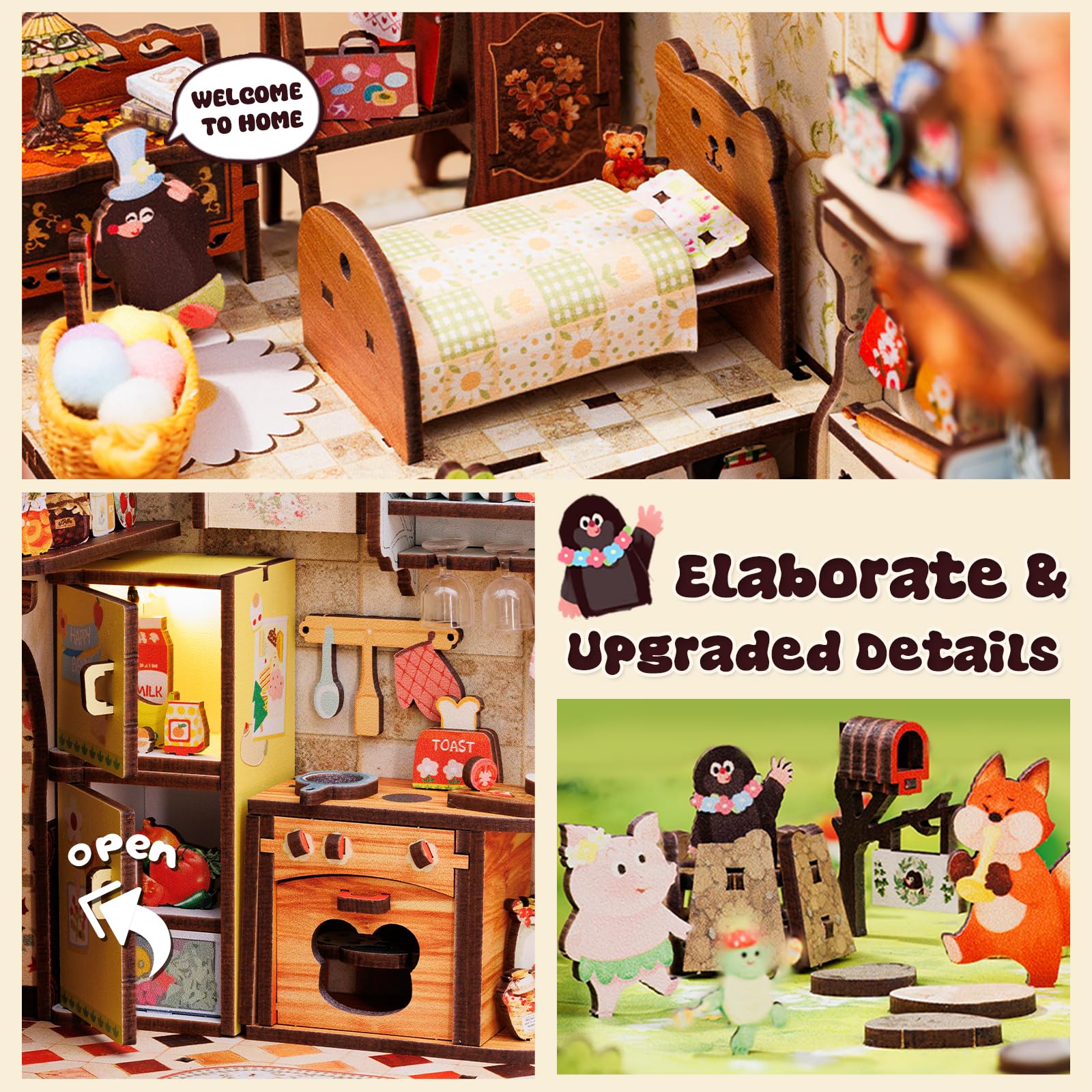 CUTEBEE Book Nook Kit unboxing parts laid out for easy start
