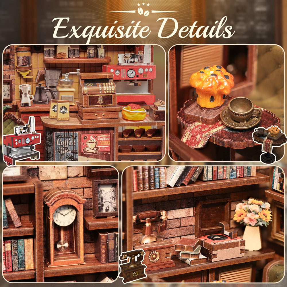 CUTEBEE Book Nook Kit wall art details create nostalgic vibe.