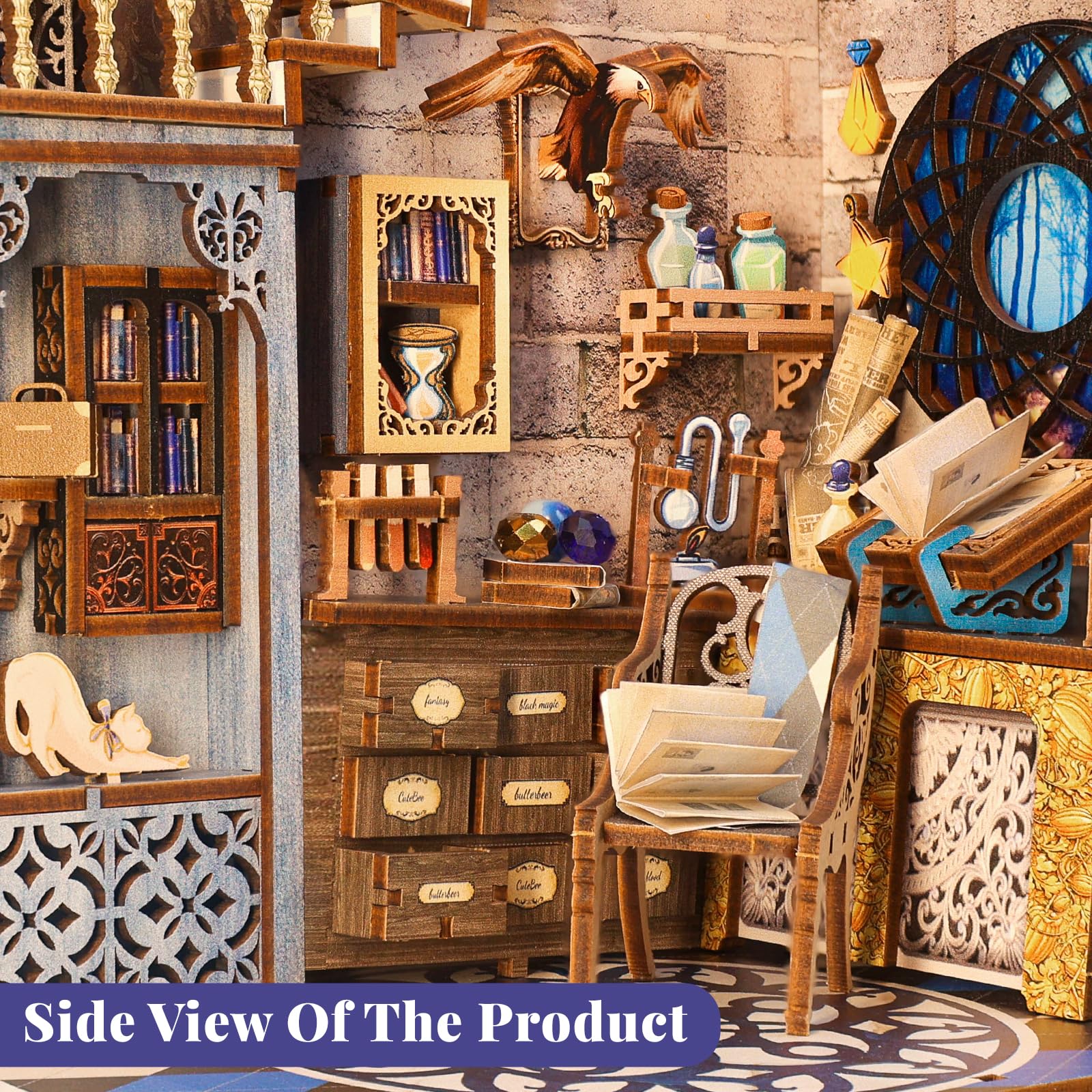 Cutebee Book Nook Kit wooden-puzzle panels show craftsmanship for a rewarding build