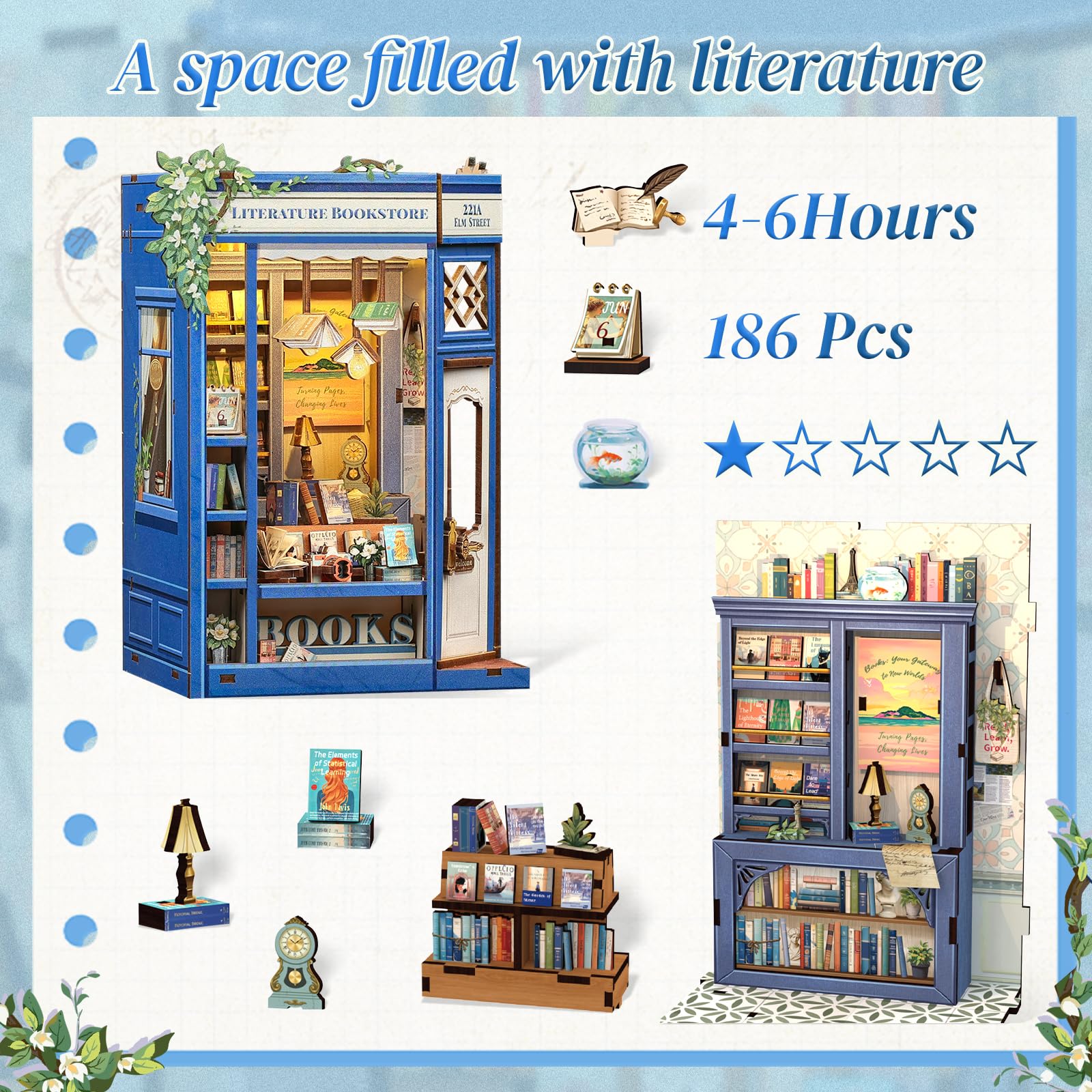 CUTEBEE Book Nook shelves with tiny books for a realistic miniature library vibe.