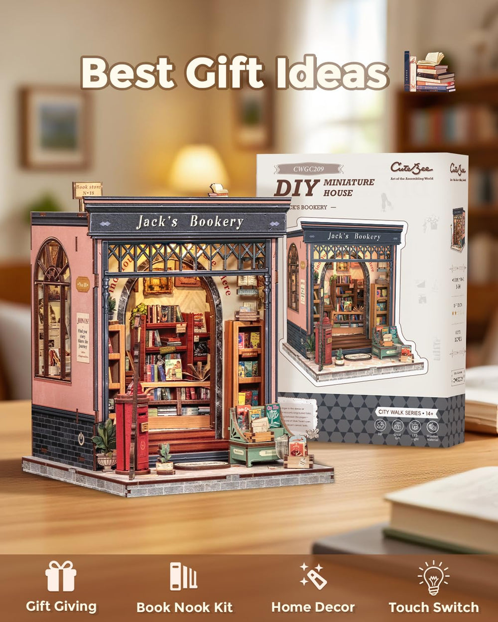 CUTEBEE booknook displayed on a shelf as a decorative focal point.